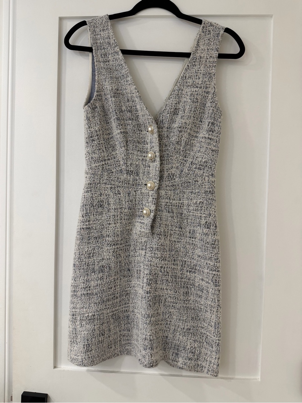 Miss Selfridge Ivory and Gray Tweed Mini Dress with Pearl Buttons